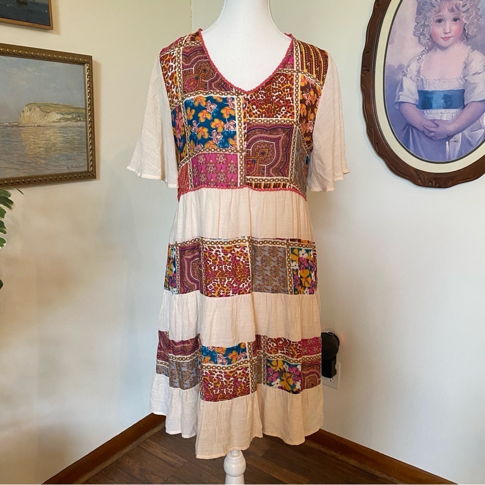 Oddy • Boutique Patchwork Multicolor Boho Dress •… - image 1